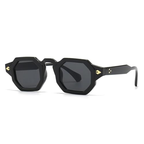 QGGNMGT Retro Polygon Damen Nieten Sonnenbrille Farbverlauf UV400 Herren Punk (Schwarz Grau) von QGGNMGT