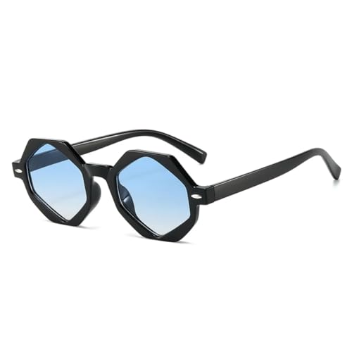 QGGNMGT Retro Polygon Jelly Tea Sonnenbrille Damenmode Farbverlauf Brillen Shades UV400 Herren Nieten (Schwarz Blau Farbverlauf) von QGGNMGT