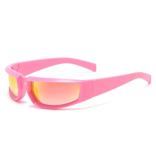 QGGNMGT Retro Punk Damen Sonnenbrille Mode Bunte Spiegel Shades Uv400 Brillen Herren Outdoor Sport Fahrbrille (Rosa Rot Spiegel) von QGGNMGT