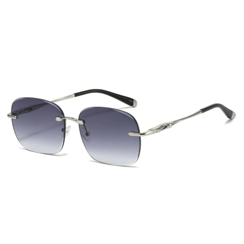 QGGNMGT Retro Randlose Damen-Sonnenbrille, modisch, klare Ozean-Farbverlaufsgläser, UV400-Schutz, für Herren im Trend (Silbergrauer Farbverlauf) von QGGNMGT