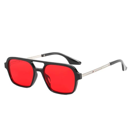 QGGNMGT Retro Rechteckige Sonnenbrille Damenmode Candy Color Lens Brillen Herren Outdoor Driving Shades UV400 (Schwarz Rot) von QGGNMGT