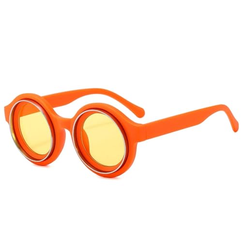 QGGNMGT Retro Runde Damen Candy Color Sonnenbrille Fashion Herren Punk Shades UV400 (Orange Gelb) von QGGNMGT