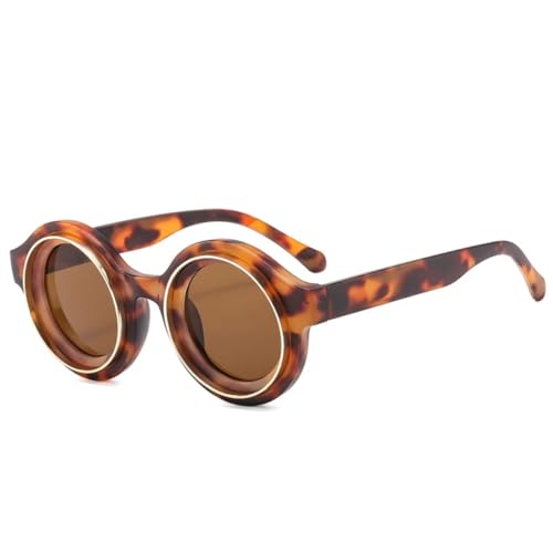 QGGNMGT Retro Runde Damen Candy Color Sonnenbrille Mode Herren Punk Shades UV400 (Leopardentee) von QGGNMGT