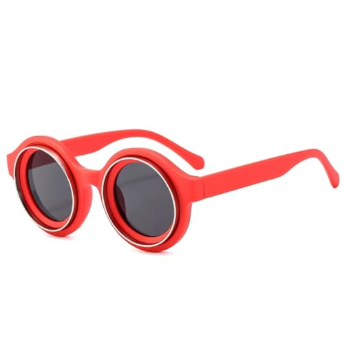 QGGNMGT Retro Runde Damen Candy Color Sonnenbrille Mode Herren Punk Shades UV400 (Rot Grau) von QGGNMGT