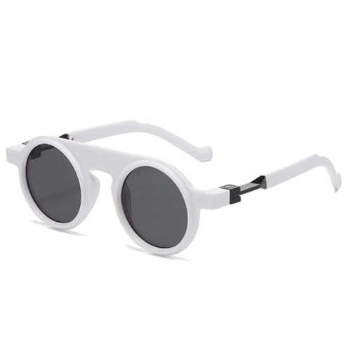QGGNMGT Retro Runde Damen Punk Sonnenbrille Mode Klare Farbverlaufsbrille UV400 Herren Trendy (Weiß Grau) von QGGNMGT