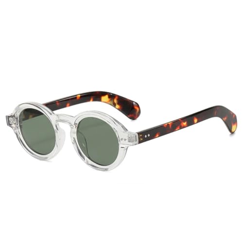 QGGNMGT Retro Runde Damen Sonnenbrille Mode Nieten Dekoration Herren Punk Shades UV400 Leopard (Klar Dunkelgrün) von QGGNMGT