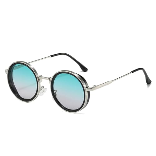 QGGNMGT Retro Runde Punk Damen Sonnenbrille Fashion Gradient Shades UV400 Herren (Schwarz Grün Pink) von QGGNMGT