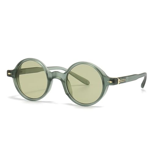 QGGNMGT Retro Runde Punk Damen Sonnenbrille Mode Farbverlauf Shades Uv400 Männer Nieten (Grün Grün) von QGGNMGT
