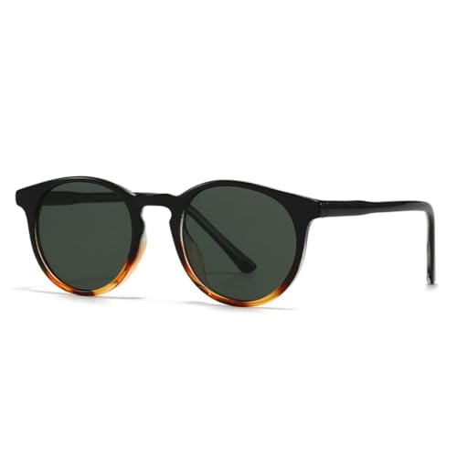 QGGNMGT Retro Runde Punk Sonnenbrille Damen Shades UV400 (Schwarz Dunkelgrün) von QGGNMGT