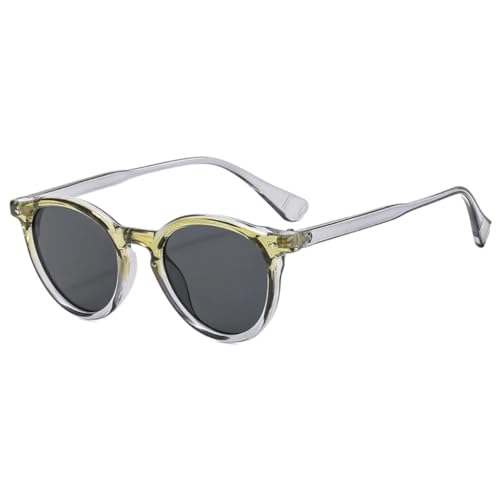 QGGNMGT Retro Runde Punk Sonnenbrille Herren Nieten Dekoration Shades Uv400 Mode Doppel Farbe Damen Leopard (Grün Grau Grau) von QGGNMGT