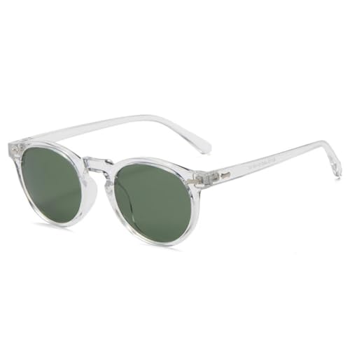 QGGNMGT Retro Runde Sonnenbrille Damen Mode Nieten Dekoration Shades UV400 Herren Punk Dunkelgrün (Klares Dunkelgrün) von QGGNMGT