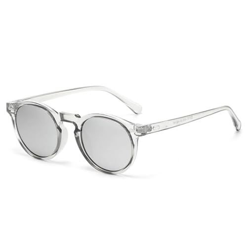 QGGNMGT Retro Runde Sonnenbrille Damen Mode Nieten Dekoration Shades Uv400 Männer Punk Dunkelgrün (Grau Silber Spiegel) von QGGNMGT