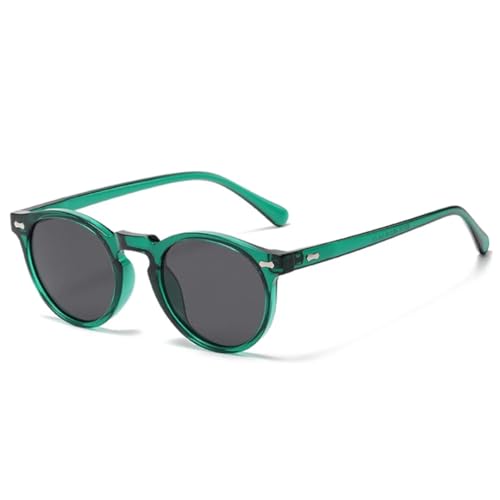 QGGNMGT Retro Runde Sonnenbrille Damen Mode Nieten Dekoration Shades Uv400 Männer Punk Dunkelgrün (Grün Grau) von QGGNMGT