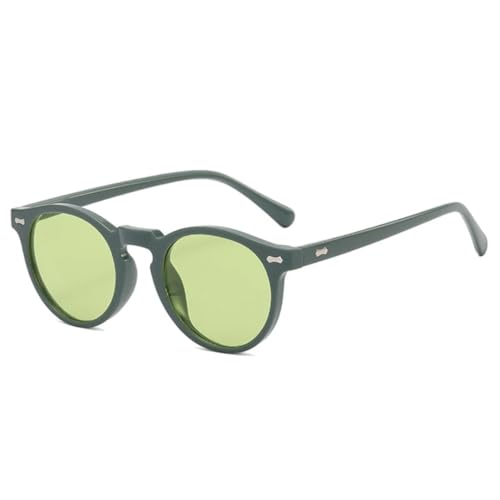 QGGNMGT Retro Runde Sonnenbrille Damen Mode Nieten Dekoration Shades Uv400 Männer Punk Dunkelgrün (Grün Grün) von QGGNMGT