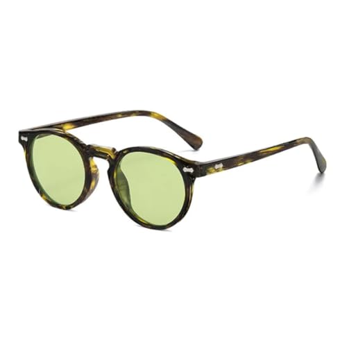 QGGNMGT Retro Runde Sonnenbrille Damen Mode Nieten Dekoration Shades Uv400 Männer Punk Dunkelgrün (Grüne Streifen Grün) von QGGNMGT
