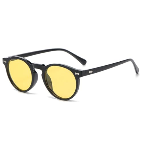 QGGNMGT Retro Runde Sonnenbrille Damen Mode Nieten Dekoration Shades Uv400 Männer Punk Dunkelgrün (Schwarz Gelb) von QGGNMGT