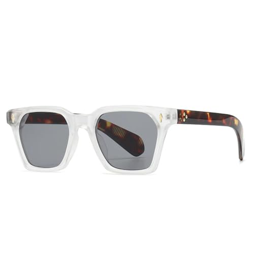 QGGNMGT Retro-Sonnenbrille für Damen, Nieten, Farbverlauf, UV400, Retro-Punk-Sonnenbrille für Herren (transparent, Leopardengrau) von QGGNMGT