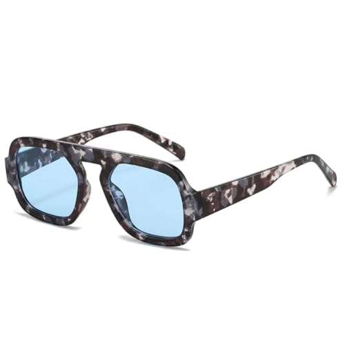 QGGNMGT Retro-Sonnenbrille für Damen, modisch, Farbverlauf, UV400, für Herren, Punk, Blaugrün (Grau, Leopardenblau) von QGGNMGT
