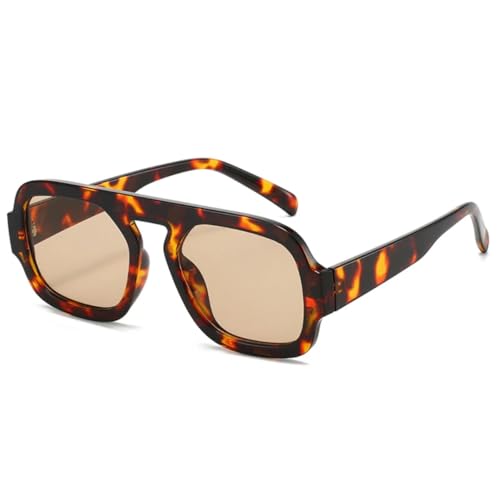 QGGNMGT Retro-Sonnenbrille für Damen, modisch, Farbverlauf, UV400, für Herren, Punk, Blaugrün (Leoparden-Champagner) von QGGNMGT