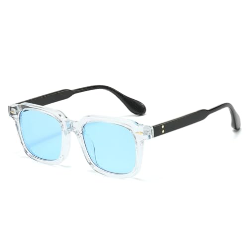 QGGNMGT Retro-Sonnenbrille für Herren, modisch, gelb-blau, UV400, für Damen, trendiger Farbverlauf (transparentes Blau) von QGGNMGT