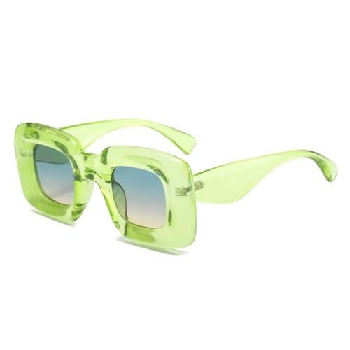 QGGNMGT Retro-Sonnenbrille in Bonbonfarben für Damen, luxuriös, modisch, einzigartig, breite Beine, Herren, Punk, Trend, UV400 (Grün, Grüntee) von QGGNMGT
