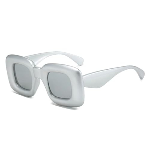 QGGNMGT Retro-Sonnenbrille in Bonbonfarben für Damen, luxuriös, modisch, einzigartig, breite Beine, Herren, Punk, Trend, UV400 (Silber, Silberspiegel) von QGGNMGT