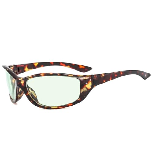 QGGNMGT Retro-Sonnenbrille in Bonbonfarben mit Katzenaugen-Motiv, für Damen, modische Nieten, Outdoor-Sport, Punk, Herren, Trending (Leopardengrün) von QGGNMGT