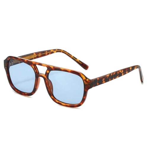 QGGNMGT Retro-Sonnenbrille mit Doppelsteg, Damenmode, UV400, trendiger Herren-Leopardenmuster (Leopardenblau) von QGGNMGT