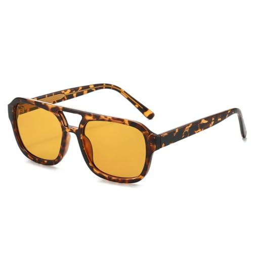 QGGNMGT Retro-Sonnenbrille mit Doppelsteg, Damenmode, UV400, trendiger Herren-Leopardenmuster (Leopardenorange) von QGGNMGT