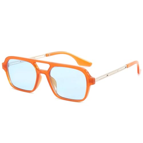 QGGNMGT Retro-Sonnenbrille mit Doppelsteg, Damenmode, klare Ozeanlinse, UV400-Schutz, Herren, trendiges Metall, hohl (Orange Blau) von QGGNMGT