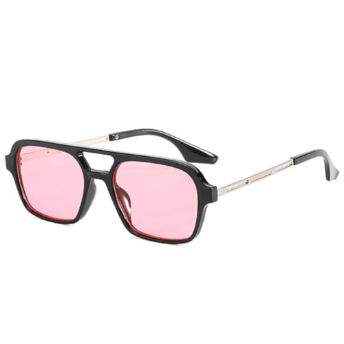 QGGNMGT Retro-Sonnenbrille mit Doppelsteg, Damenmode, klare Ozeanlinse, UV400-Schutz, Herren, trendiges Metall, hohl (schwarz-pink) von QGGNMGT
