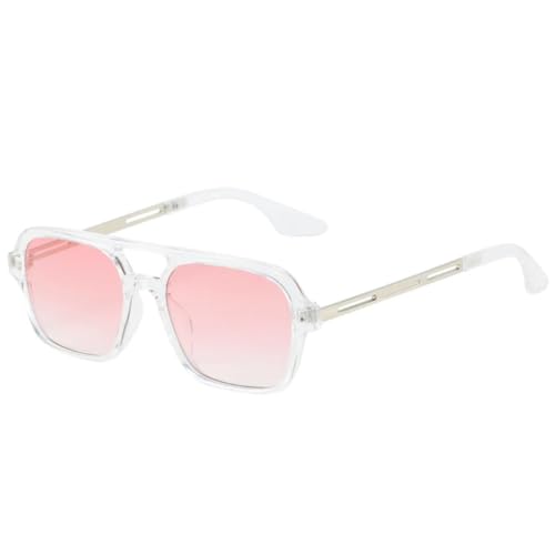 QGGNMGT Retro-Sonnenbrille mit Doppelsteg, Damenmode, klare Ozeanlinsen, UV400-Schutz, Herren, trendiges Metall, hohl (transparentes Rosa) von QGGNMGT