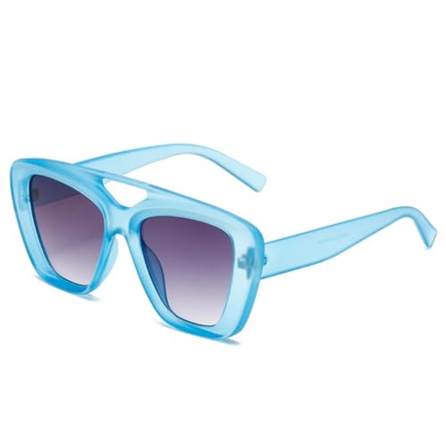 QGGNMGT Retro-Sonnenbrille mit Doppelsteg, Katzenaugen-Sonnenbrille, Damen, modisch, Farbverlauf, UV400, Herren, trendige matte Bonbonfarbe (Mattblaugrau) von QGGNMGT