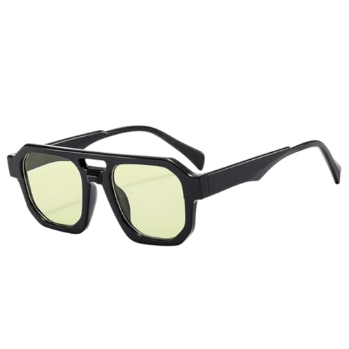 QGGNMGT Retro-Sonnenbrille mit Doppelsteg, Polygon, für Damen, klare Ozeangläser, UV400, für Herren, Punk, Olivgrün (Schwarzgrün) von QGGNMGT