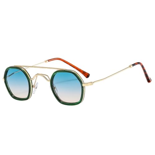 QGGNMGT Retro-Sonnenbrille mit Doppelsteg, Polygon, für Damen, modisch, klare Ozean-Farbverlaufsgläser, UV400, für Herren, Punk (Grün, Grüntee) von QGGNMGT