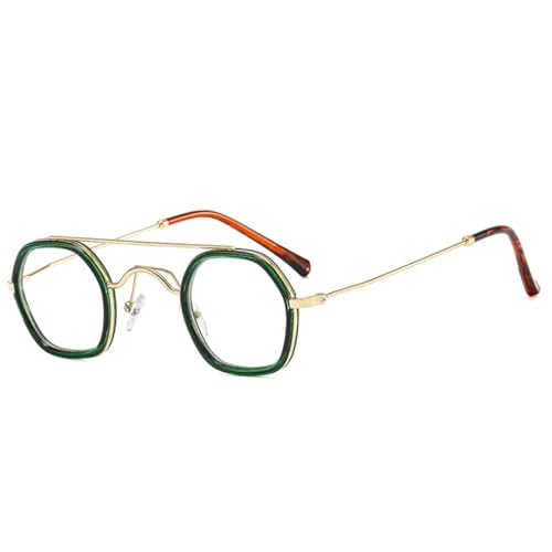 QGGNMGT Retro-Sonnenbrille mit Doppelsteg, Polygon, für Damen, modisch, transparent, Ozean-Farbverlauf, UV400, für Herren, Punk (grün, transparent) von QGGNMGT