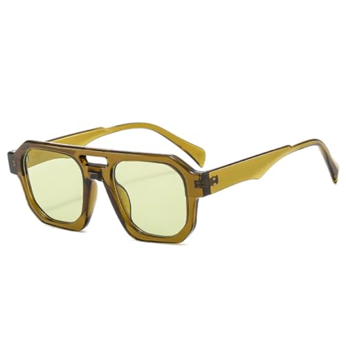 QGGNMGT Retro-Sonnenbrille mit Doppelsteg, Polygon-Sonnenbrille für Damen, klare Ozeangläser, UV400, Herren, Punk, Olivgrün (Olivgrün) von QGGNMGT