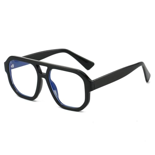 QGGNMGT Retro-Sonnenbrille mit Doppelsteg, UV400, für Damen, trendiger Rahmen mit klaren Gläsern (schwarz, klar) von QGGNMGT