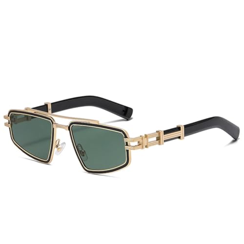 QGGNMGT Retro-Sonnenbrille mit Doppelsteg aus Metall für Herren, modisch, blau-rosa Gläser, UV400, trendiger Punk-Look für Damen, Luxus (golden, dunkelgrün) von QGGNMGT