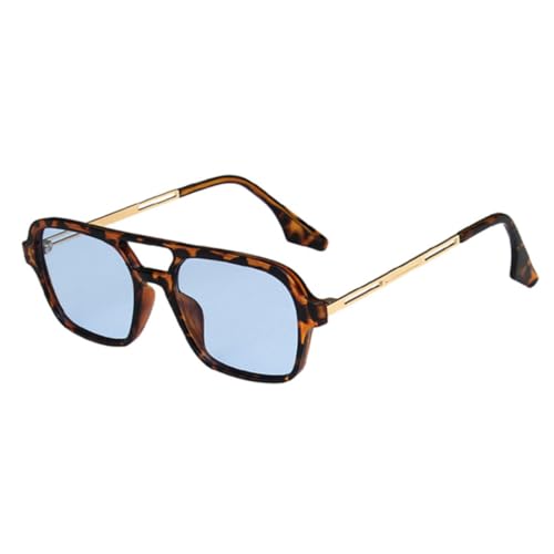 QGGNMGT Retro-Sonnenbrille mit Doppelsteg für Damen, modisch, rosa Farbverlauf, trendige hohle Leopardenmuster, blaue Herren-Sonnenbrille (Leopardenblau) von QGGNMGT