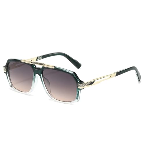 QGGNMGT Retro-Sonnenbrille mit Doppelsteg für Damen, modisch, trendig, Farbverlauf, UV400, für Herren (Grün, Grau, Rosa) von QGGNMGT