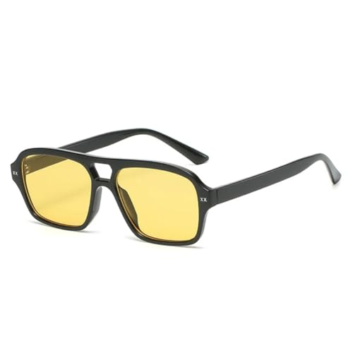 QGGNMGT Retro-Sonnenbrille mit Doppelsteg für Damen, modische Farbverlaufsbrille, trendige Herren-Sonnenbrille mit Ozeanlinsen, UV400 (Schwarz-Gelb) von QGGNMGT