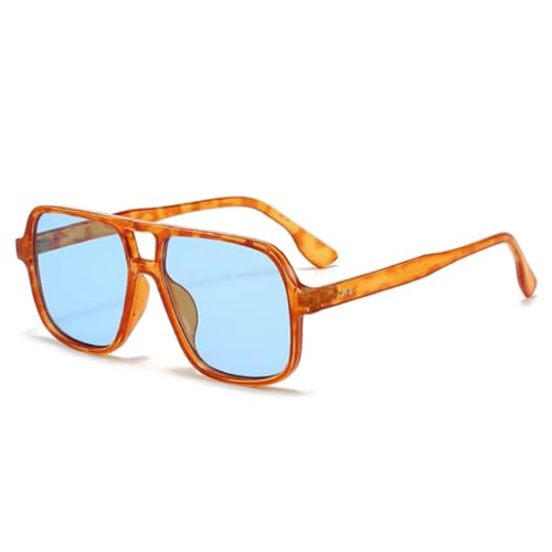 QGGNMGT Retro-Sonnenbrille mit Doppelsteg für Damen, modische Leoparden-Brille, trendige Herren-Nieten, Bonbonfarbe, UV400 (Bernsteinblau) von QGGNMGT