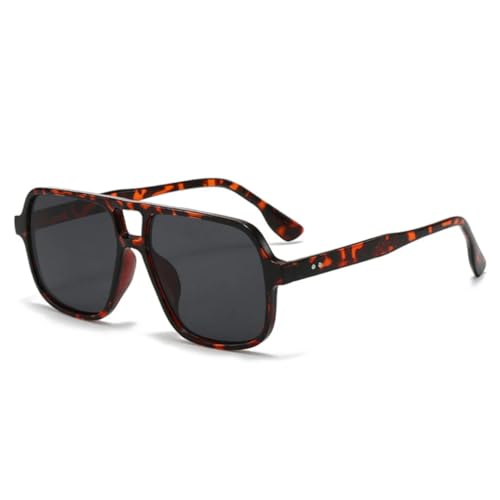 QGGNMGT Retro-Sonnenbrille mit Doppelsteg für Damen, modische Leoparden-Brille, trendige Herren-Nieten, Bonbonfarbe, UV400 (Leopardengrau) von QGGNMGT