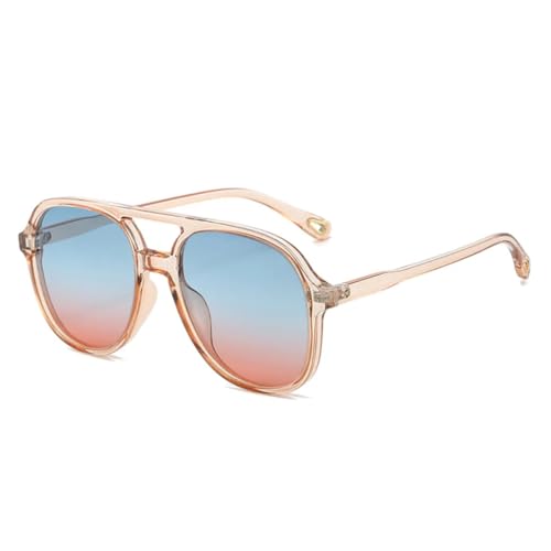 QGGNMGT Retro-Sonnenbrille mit Doppelsteg für Herren, klassisch, für Damen, Farbverlauf, UV400, trendig, fürs Autofahren (Champagnerblau, Pink) von QGGNMGT