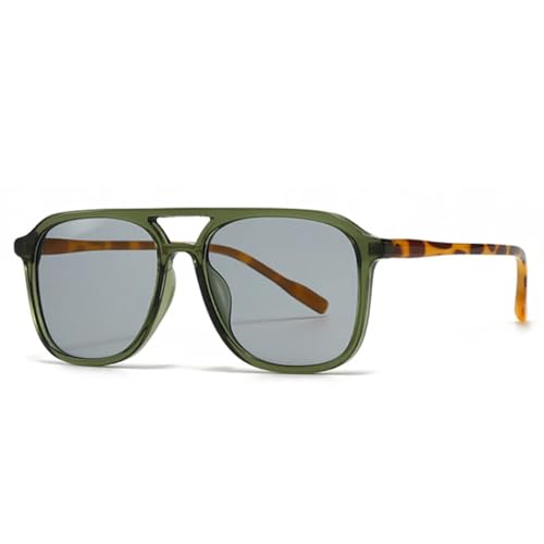 QGGNMGT Retro-Sonnenbrille mit Doppelsteg für Herren, modisch, blaugrün, UV400, Damen, trendiger Farbverlauf (grün hellgrau) von QGGNMGT