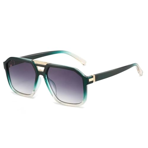 QGGNMGT Retro-Sonnenbrille mit Doppelsteg für Herren, modische Farbverlaufs-Sonnenbrille mit UV400-Schutz, trendige Luxus-Sonnenbrille für Damen (Grün-Grau-Farbverlauf) von QGGNMGT