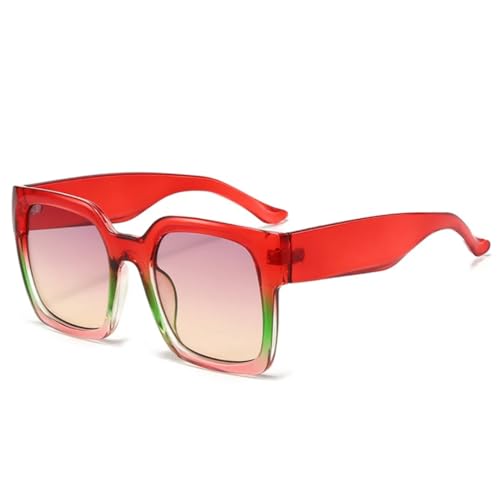 QGGNMGT Retro-Sonnenbrille mit Farbverlauf, Damenmode, Rot-Orange-Töne, UV400 (Rot, Grün, Pink) von QGGNMGT