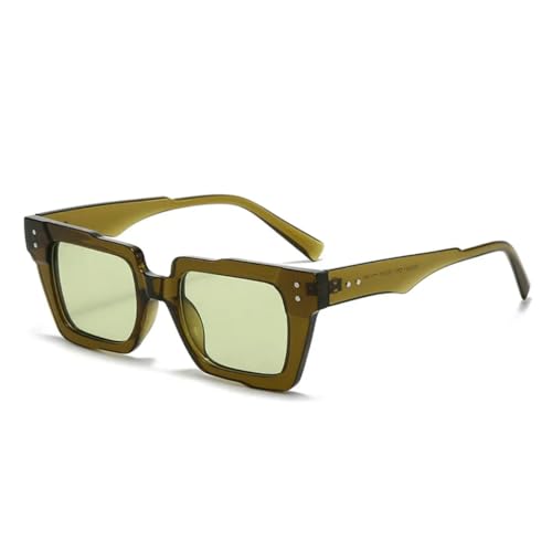 QGGNMGT Retro-Sonnenbrille mit Katzenaugen-Motiv, für Damen, klare Ozeanlinse, Brillen für Herren, trendige Nieten, Punk (Olivgrün) von QGGNMGT