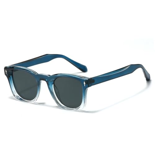QGGNMGT Retro-Sonnenbrille mit Nieten, Damen, modisch, Farbverlauf, UV400, Herren, Blaugrün (Blau, klar, Grau) von QGGNMGT